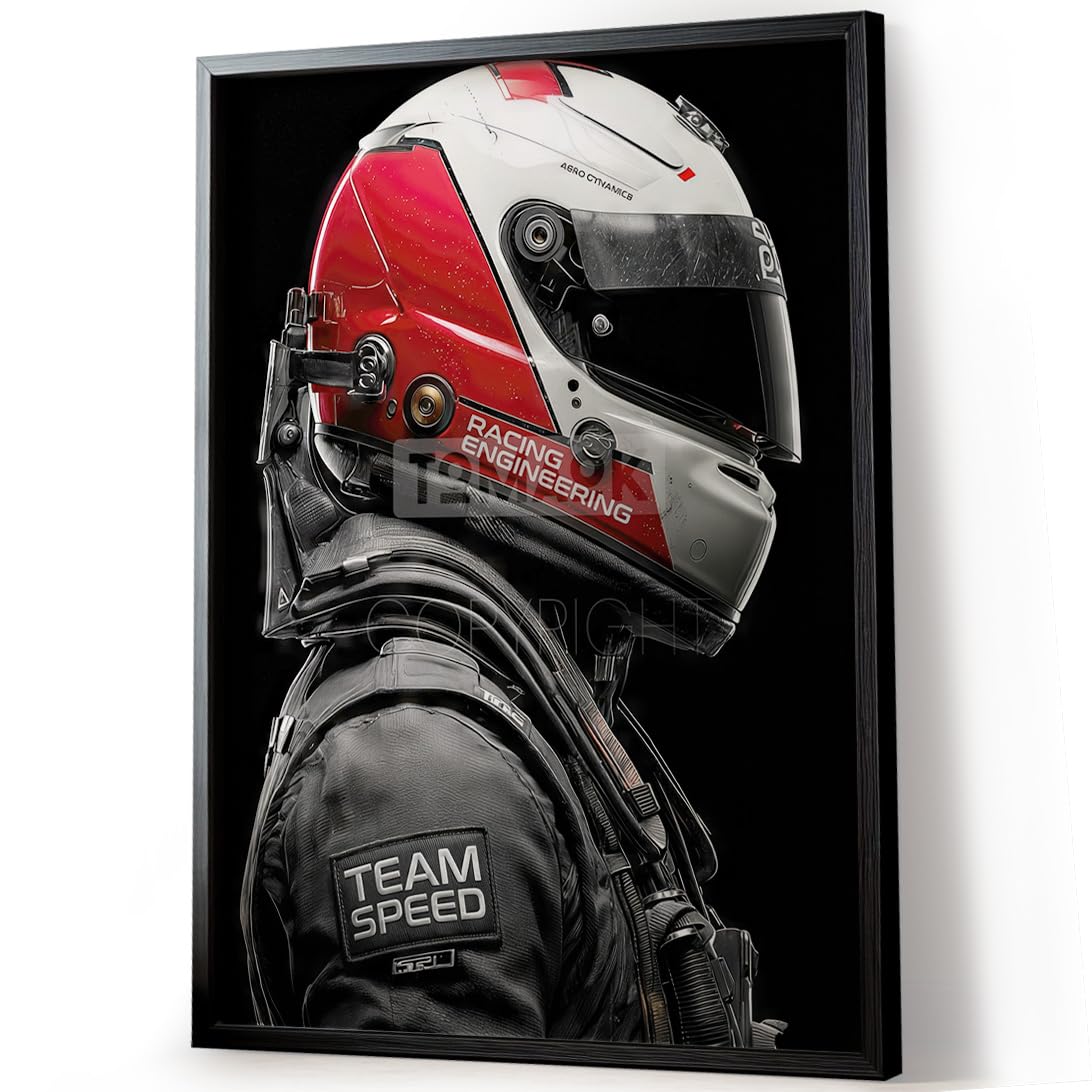 Tomaok® - Póster con impresión de cartel (marco no incluido), diseño de piloto de carreras de estilo futurista intenso, casco de carreras y espíritu circuito, decoración de fotos automotriz