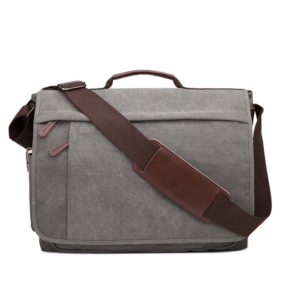 Neuleben Wasserdicht Laptoptasche für 17'' Laptop Vintage Schultertasche Umhängetasche Canvas Leder Herren Handtasche mit Handgriff verstellbarer Schultergurt