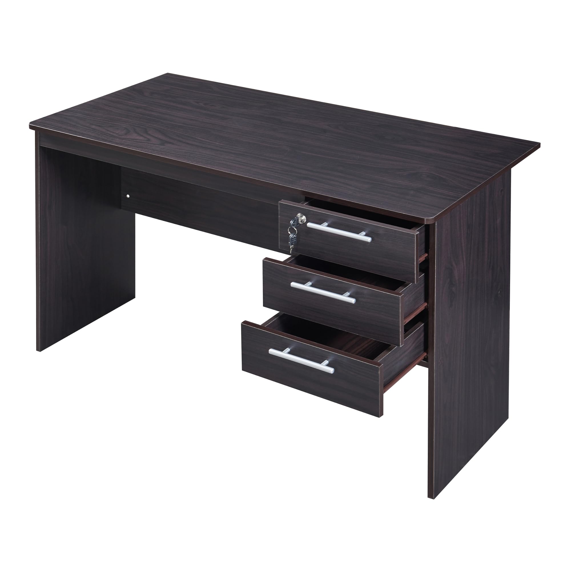 [en.casa] Scrivania con 3 Cassetti con Serratura Tavolo da Computer PC Postazione di Lavoro Tavolo da Studio 120 x 59 x 75 cm - Effetto Legno Scuro