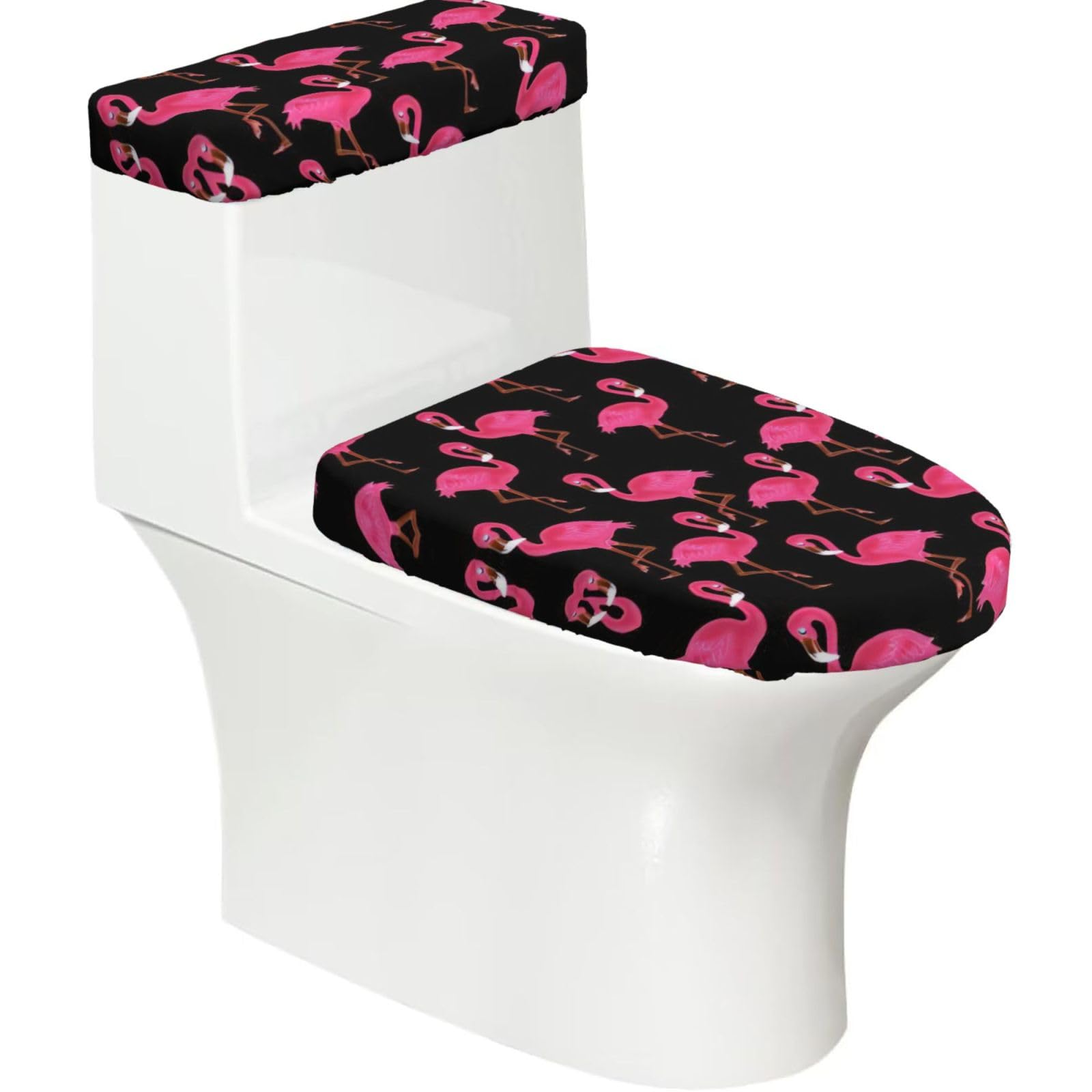 Lovely Pinks Flamingos Printed Toilet Tank and Lid Cover Set of 2 for Most Bathrooms, Fits Elongated Round Toilets