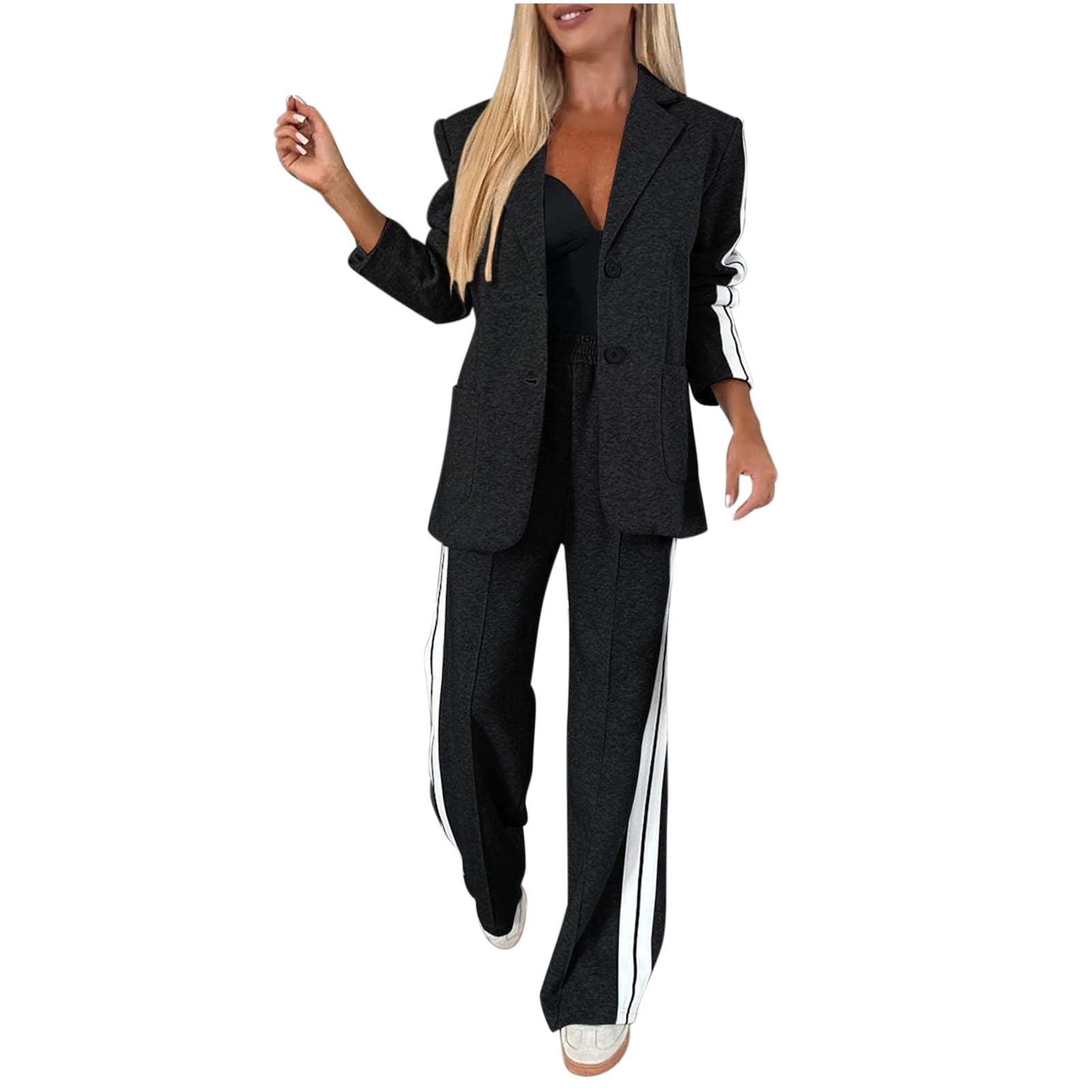 2 Piece Blazer Outfits for Women Comfy Oversized Jackets Wide Leg Pants Suits Notch Lapel Casual Business Dress