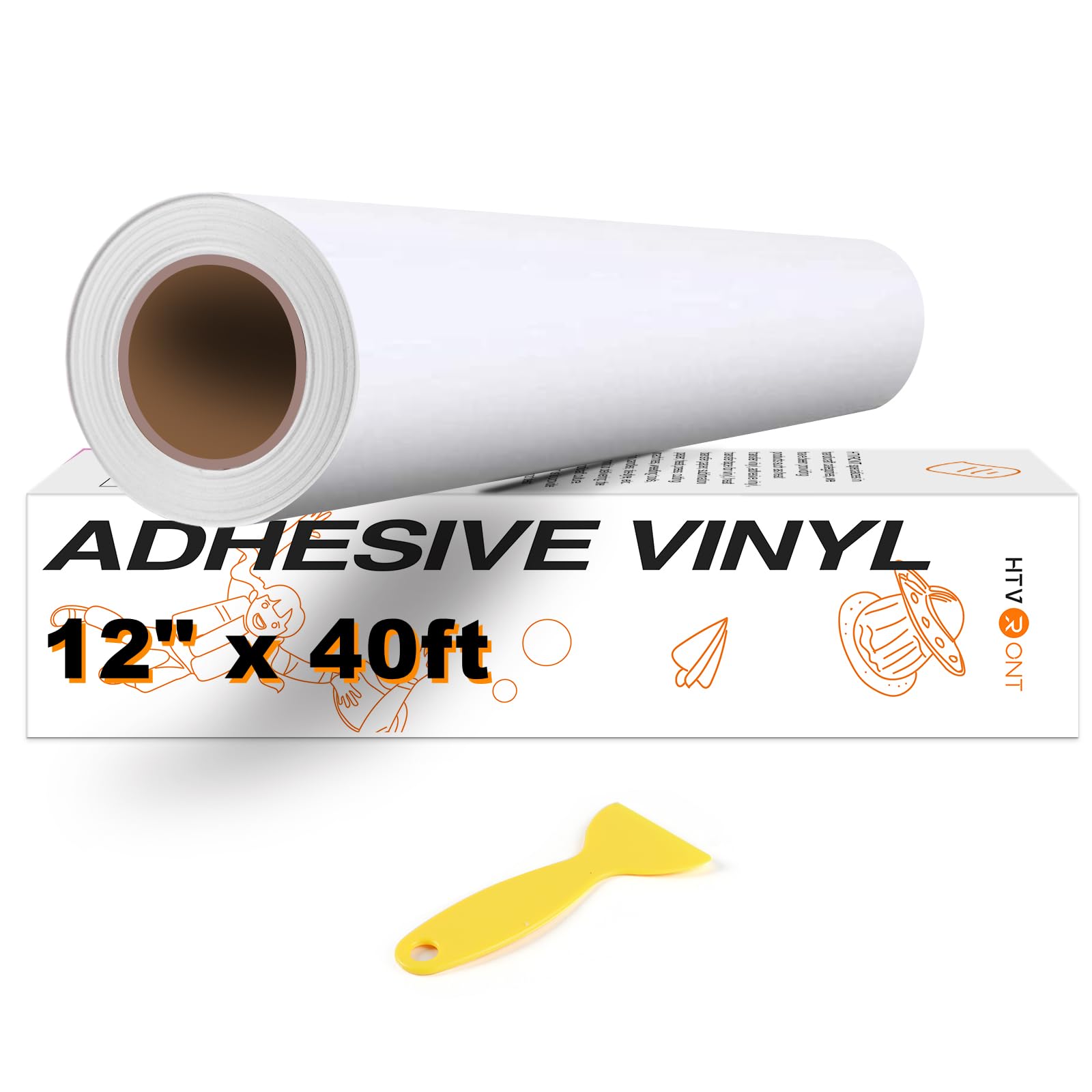 HTVRONT White Permanent Vinyl, Adhesive Vinyl Roll 12" x 40 FT for All Cutting Machine, Silhouette, Cameo Cutters, Signs, Scrapbooking, Craft, Die Cutters (Matte White)