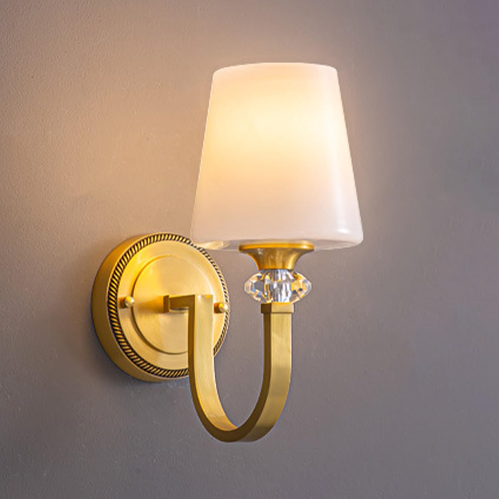 SXWNBIFH American Style Copper Wall Sconce, Classic Vintage Style Wall Lamp with Frosted Glass Shade, E27 Hardwired Wall Light Fixture for Bedroom Living Room Bathroom Hallway(Gold)