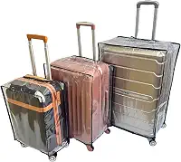 Kit 3 Capas Protetoras para Mala de Viagem P 20" M 24" G 28" em PVC Transparente com Fecho de Contato – Resistente para Bagagem de Bordo e Despacho (Preto)