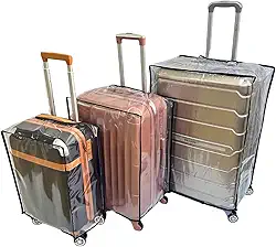Kit 3 Capas Protetoras para Mala de Viagem P 20" M 24" G 28" em PVC Transparente com Fecho de Contato – Resistente para Bagagem de Bordo e Despacho (Preto)