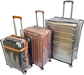 Kit 3 Capas Protetoras para Mala de Viagem P 20" M 24" G 28" em PVC Transparente com Fecho de Contato – Resistente para Bagagem de Bordo e Despacho (Preto)
