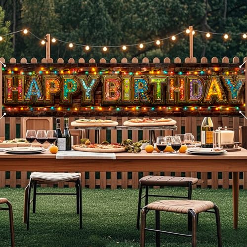 Image of Nuxovilar Birthday Yard Banner Stained Glass Wall 78.7x17.7 Polyester | Yard poster photo background outdoor sign birthday banner fence garden porch (Stained Glass)