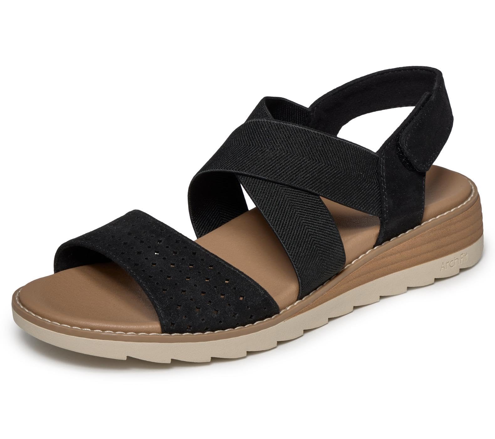 Debenhams Women's Black Arch Fit Oasis Arch Fit Perf Vamp Cross Strap Sandal Size 5