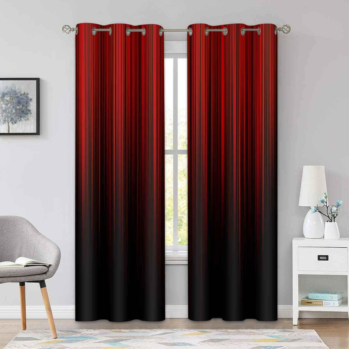 BSPPTI Abstract Curtains for Bedroom 42x84inch Ombre Window Curtain Red and Black Blackout Curtains Insulated Room Darkening Window Drapes for Living Room 2 Panels