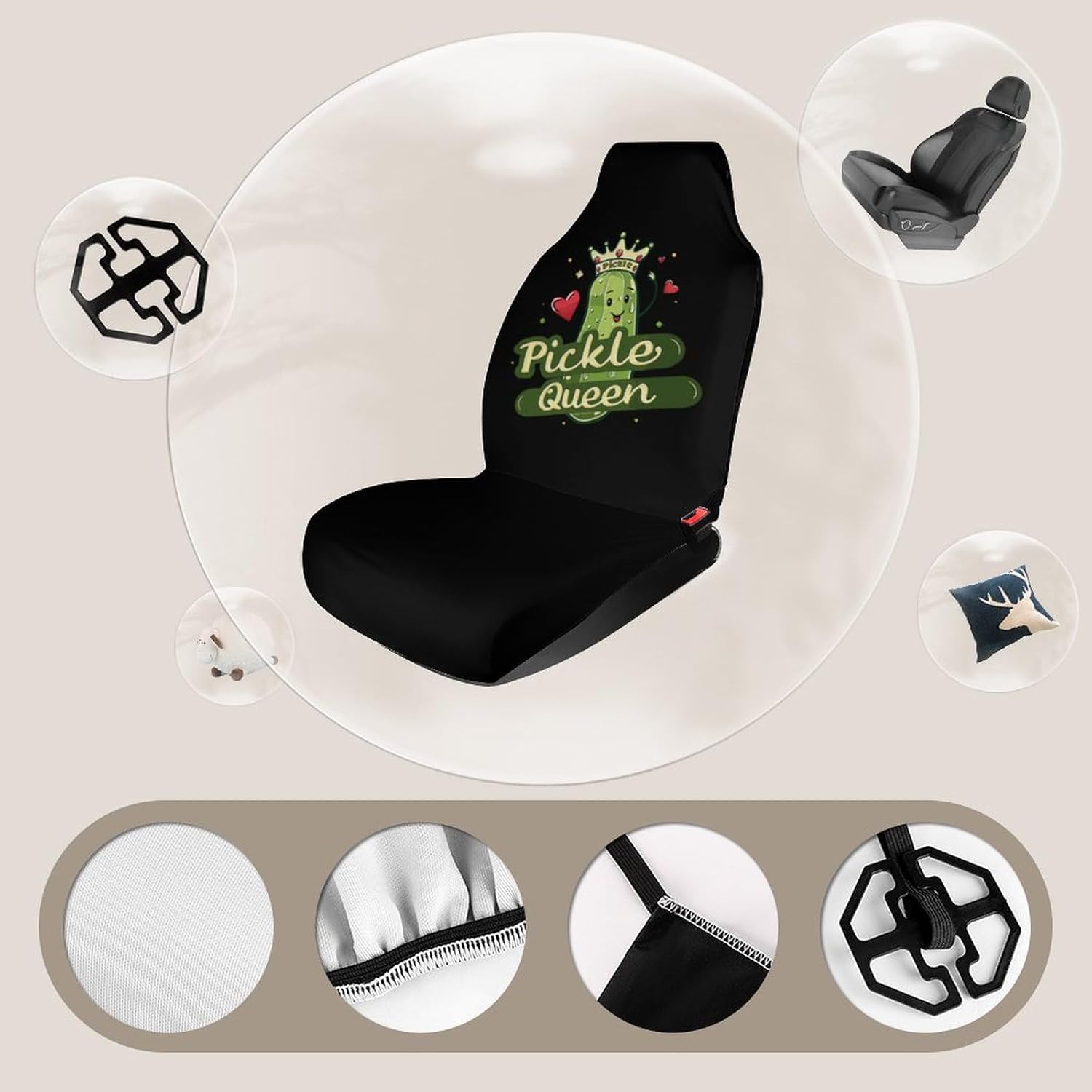 Pickle Queen Funny Cucumber Vegetable Car Seat Covers Automotive Seat Covers Car Seat Protector Auto Front Seats Protector for Most Cars 2PCS