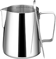 Vista 1 de Jarra espumadora de leche, taza espumadora de leche de 12 onzas con escala clara, accesorios de máquina de espresso capuchino de acero inoxidable