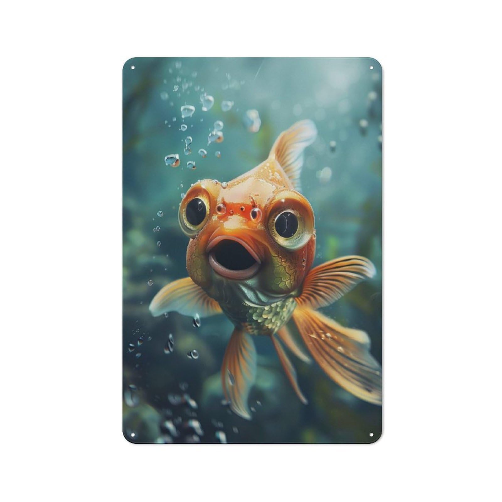 Nostalgic Decorative Tin Sign 30x20cm Featuring Goldfish, Old Style Wall Plaque for Kitchen, Hallway, Bar Or Small Cafe