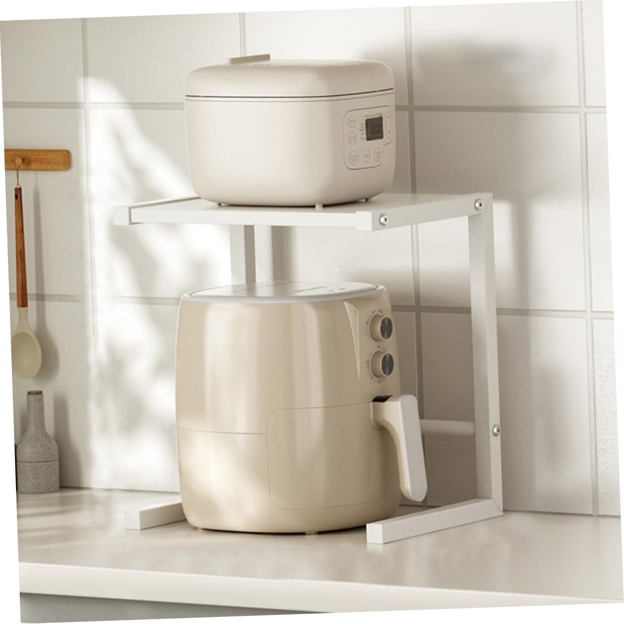 Ciieeo Countertop Microwave Organizer Small Household Appliances Holder Air Fryer Stand Stove Rack White