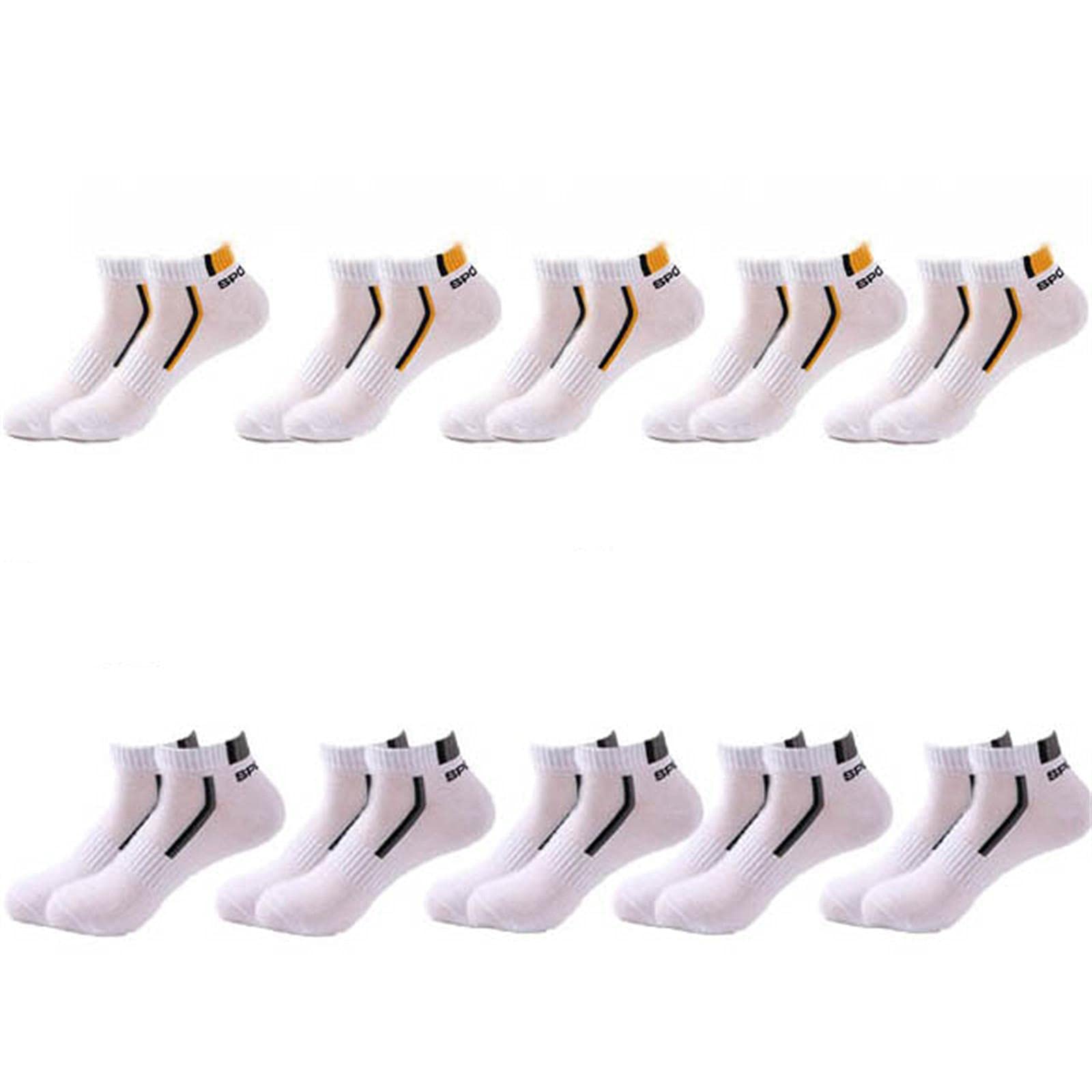UKKO Calcetines de Hombre 10 Parines Hombres Calcetines De Los Hombres Calcetines De Algodón Transpirables Verano Corte Delgado Tamaño Corto 38-48-Yellow Whitegray,Plus Szie43-48