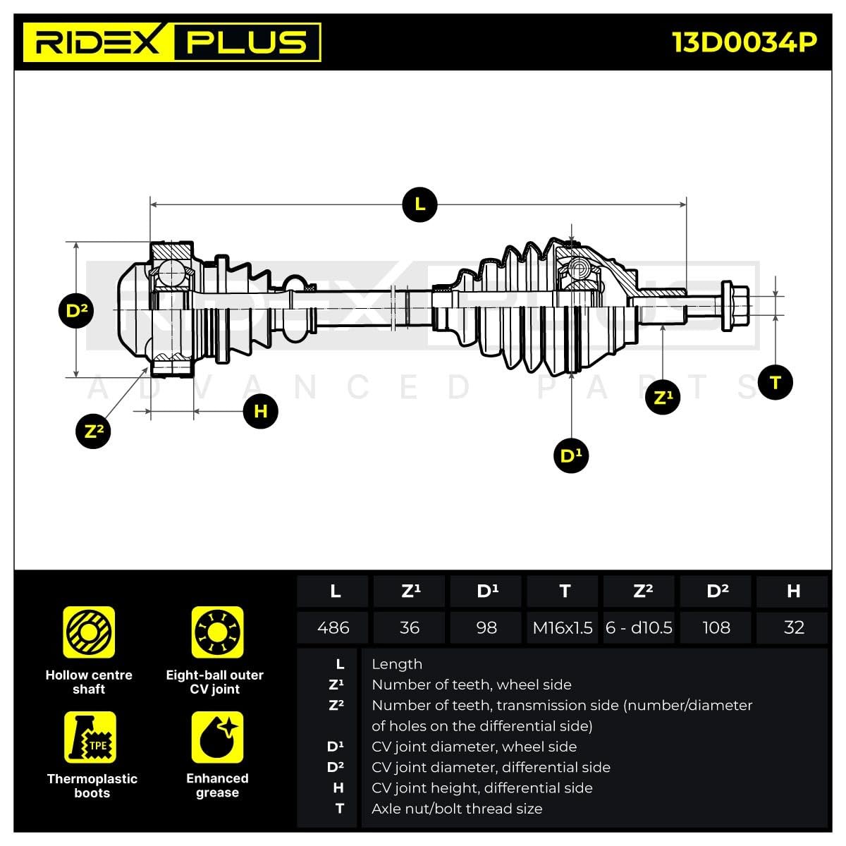 RIDEX PLUS 13D0034P Semiasse Anteriore Sinistra Anteriore Destra Compatibilità con VW Golf VII Hatchback 5G1, BQ1, BE1, BE2
