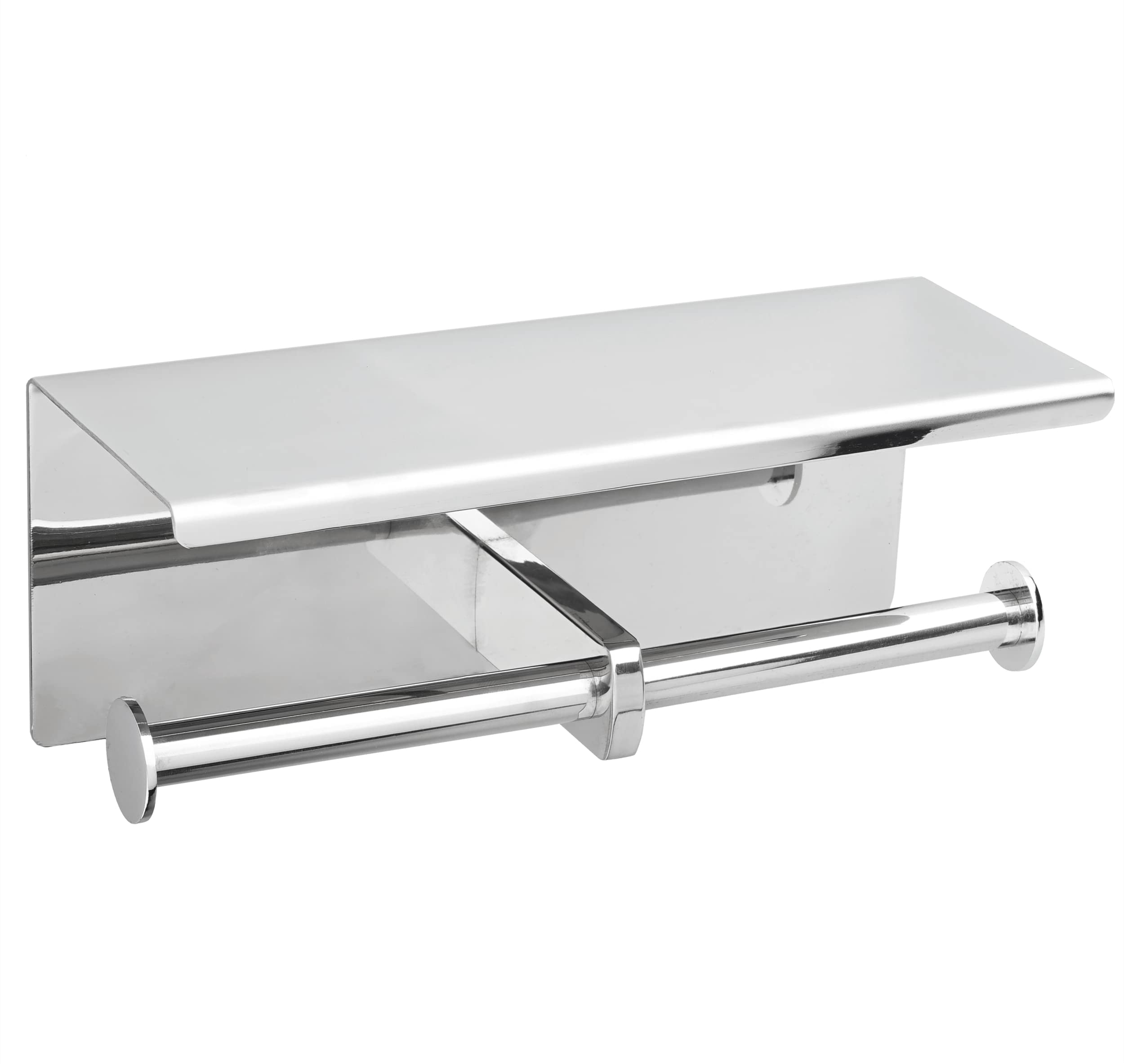 Soporte doble para papel higiénico -SUS 304 de acero inoxidable con estante de almacenamiento para teléfono (cromo pulido) 8