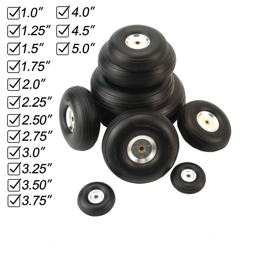 Rueda goma PU con buje aluminio 1~5 pulg avión jet ala fija | Neumáticos PU elásticos amortiguan vibraciones, bujes precisos aseguran rotación concéntrica.(114mm 4.5inch)