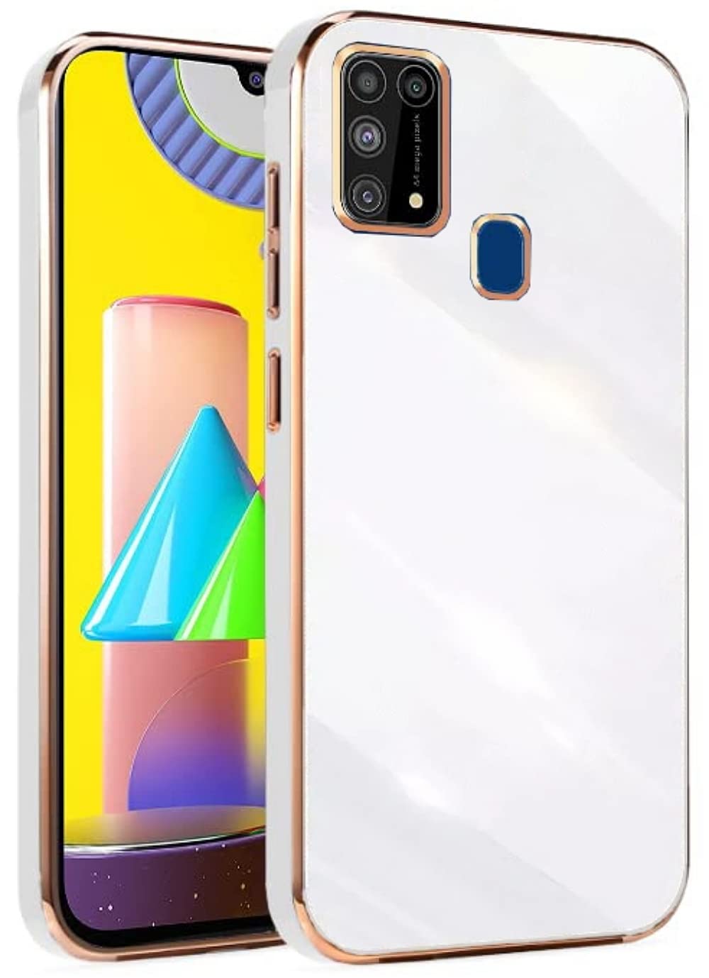 SHINESTAR Ultra Thin Premium TPU Bumper Shockproof Soft Cover Electroplating 6D Design Silicone Skin Slim Case Back Cover for Samsung Galaxy M31 / F41 / M31 Prime - White