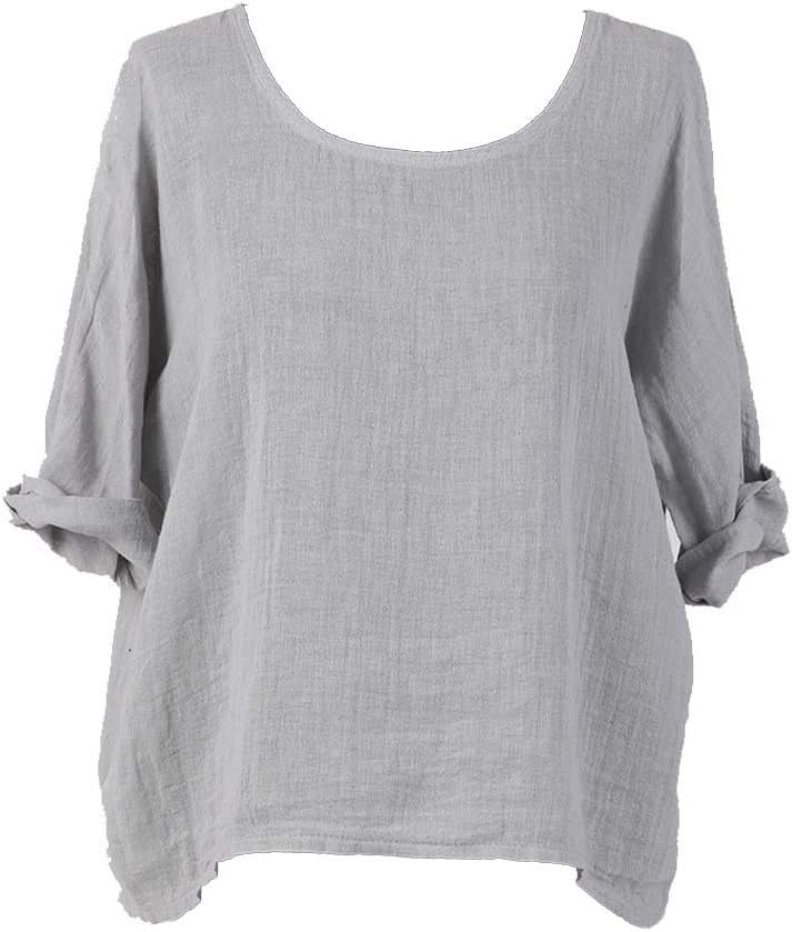 New Ladies Italian Plain Linen Crop Top Women Blouse Lagenlook Top Plus Sizes