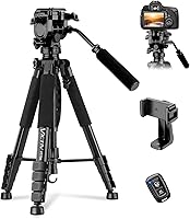 Vista 8 de VICTIV - Trípode de 74 pulgadas para cámara y teléfono celular, trípode profesional de aluminio resistente con bolsa de transporte, compatible