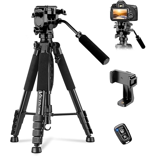 Camera Tripod, 75” Heavy Duty Tripod for Camera with Phone Holder and Travel Bag, Compatible with Video Camera, DSLR, Spotting Scopes, Camcorder, GoPro, Cell Phone, Max Load 16LB (Black)