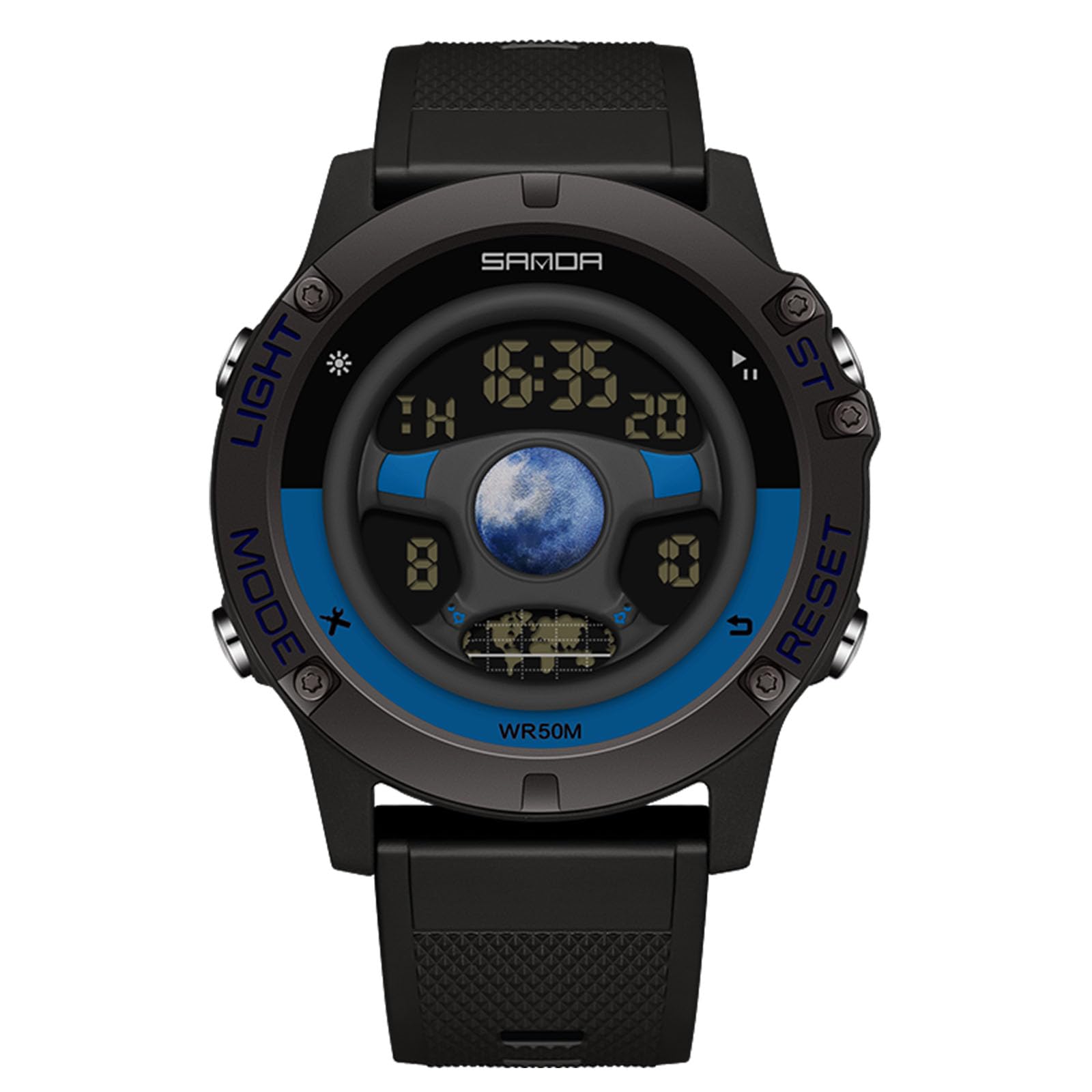 RORIOS Multifunctional Electronic Wristwatch Men's Creative Watch Fashion Digital Wrist Watch Waterproof Sport Watch for Men with Resin Strap Black Blue