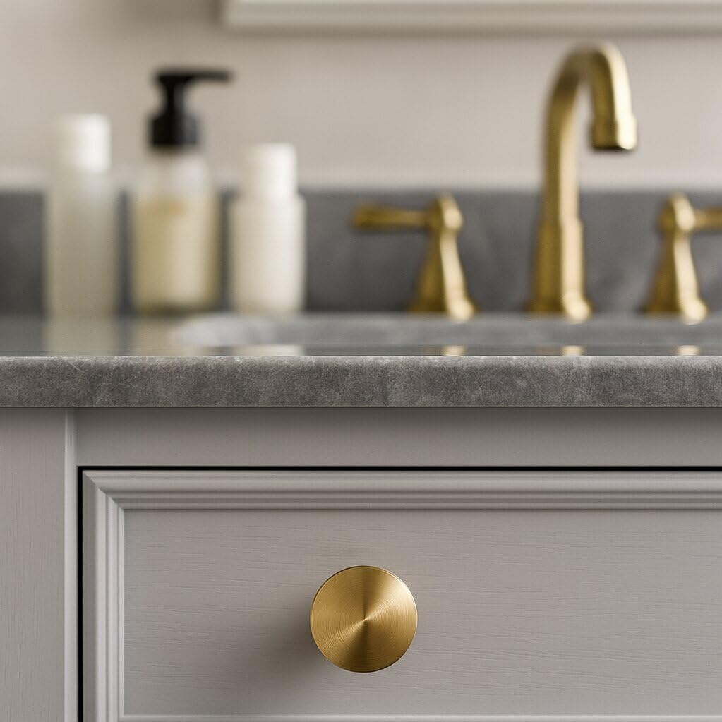 10 Pack Champagne Bronze Cabinet Knobs, 1-5/16 Inch Kitchen Cabinet Cupboard Pulls, Single Hole Hardware Zinc Alloy Handle for Bathroom Dresser, Wardrobe Drawer Knob