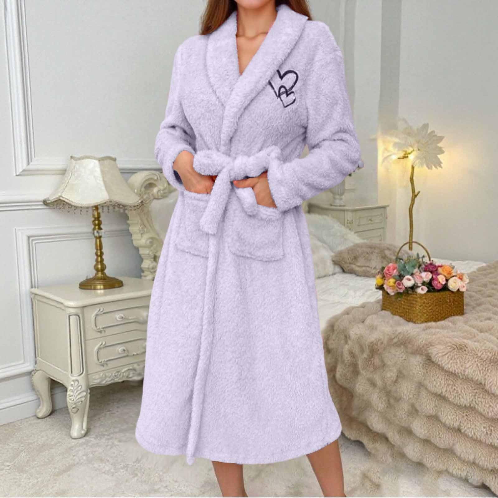 Robe De Chambre Femme Polaire Peignoir Bain Chaud Hiver Doux Sortie Chic Chaude Peignoirs