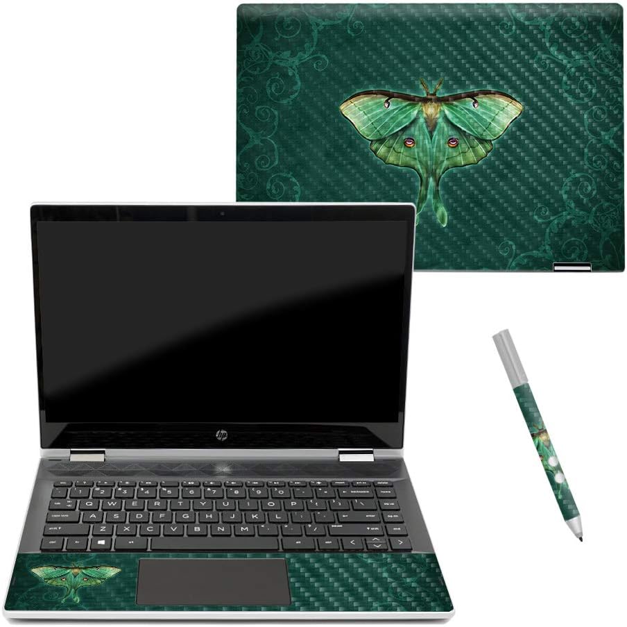 MightySkins Carbon Fiber Skin for Pavilion X360 14" (2018) - Luna Moth | Protective, Durable Textured Carbon Fiber Finish | Easy to Apply, Remove, and Change Styles | Made in The USA