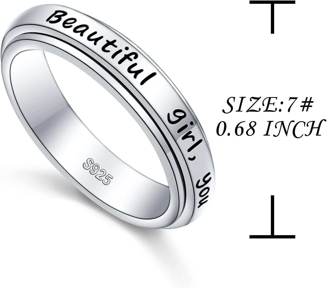 S925 Sterling Silver Spinner Fidget Rings for Anxiety Worry Relieving Boredom ADHD Autism Band for Women Teens - Image 5