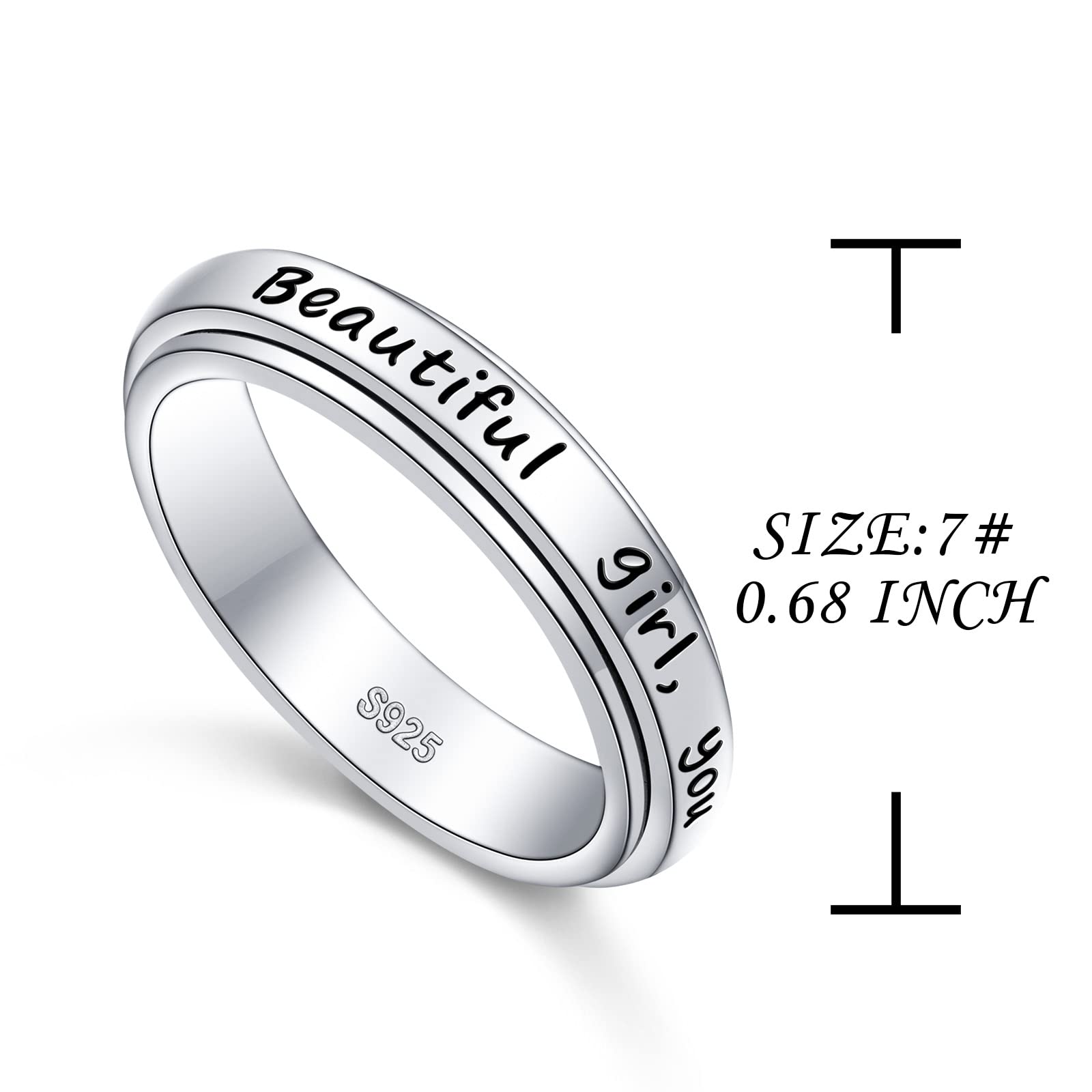 S925 Sterling Silber Spinner Fidget Ringe für Angstzustände, Sorge, Linderung von Langeweile, ADHS, Autismus, Band für Frauen und Jugendliche