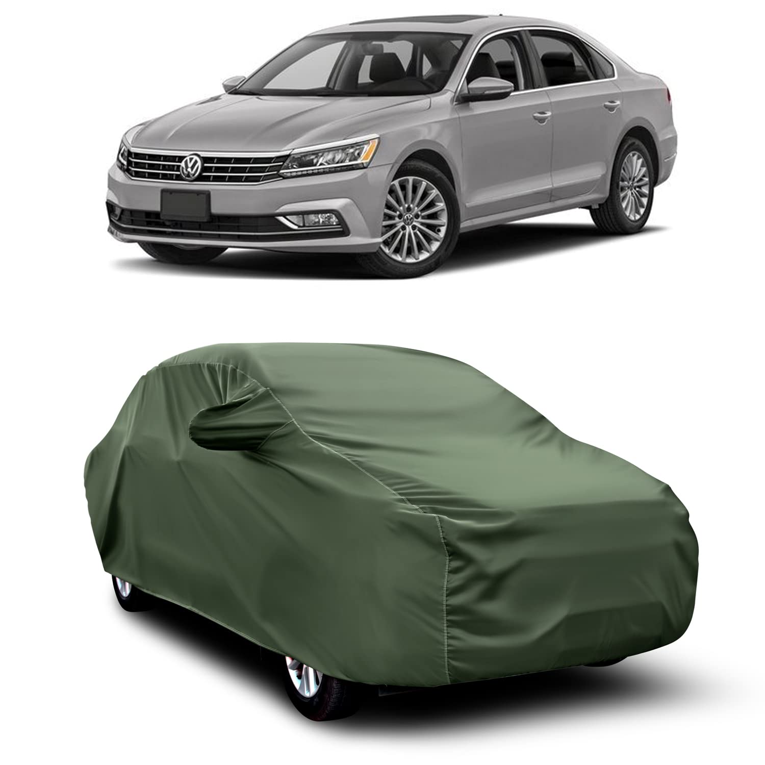 AOSIS® 100% Waterproof Car Body Cover Compatible with Passat with Mirror Pocket | 3 Layered Thick Fabric | 100% Rain Proof | Weather Proof | Dust Proof (Olive Green)-image-20