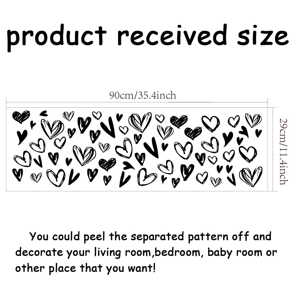 SUPERDANT 52 Pieces Loving Hearts Wall Stickers Black Love Vinyl Wall Decals Art Stickers Valentine's Day Heart for Baby Bedroom Murals Vinyl Decals Removable Nursery Kids Room DIY Decorations - Image 2