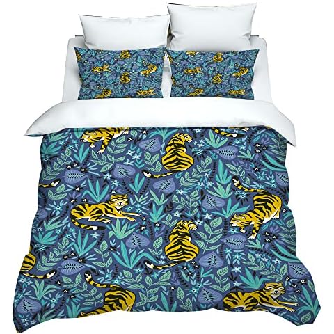 Hixingo Bedding Duvet Cover Set - Soft Microfibre 3D Printed Duvet Cover with Pillow case for Boy Single Double King Bed Quilt Cover Set (tiger,135x200cm) Cover