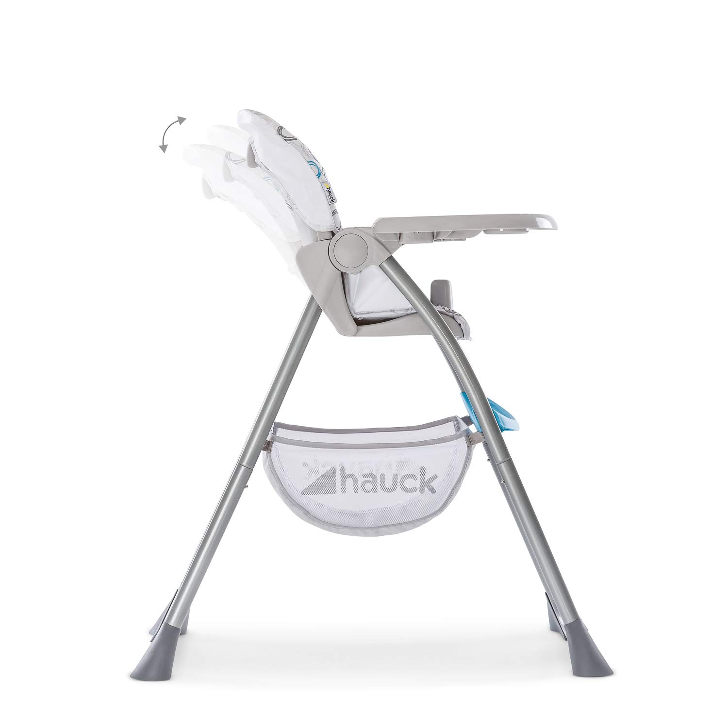 hauck Seggiolone Pappa Sit N Fold - Seggiolone Portatile da 6 Mesi fino a 15kg - Pieghevole, Compatto con Vassoio e Schienale Regolabile - Grande Cesto Portaoggetti - Blu/Grigio, Cerchi