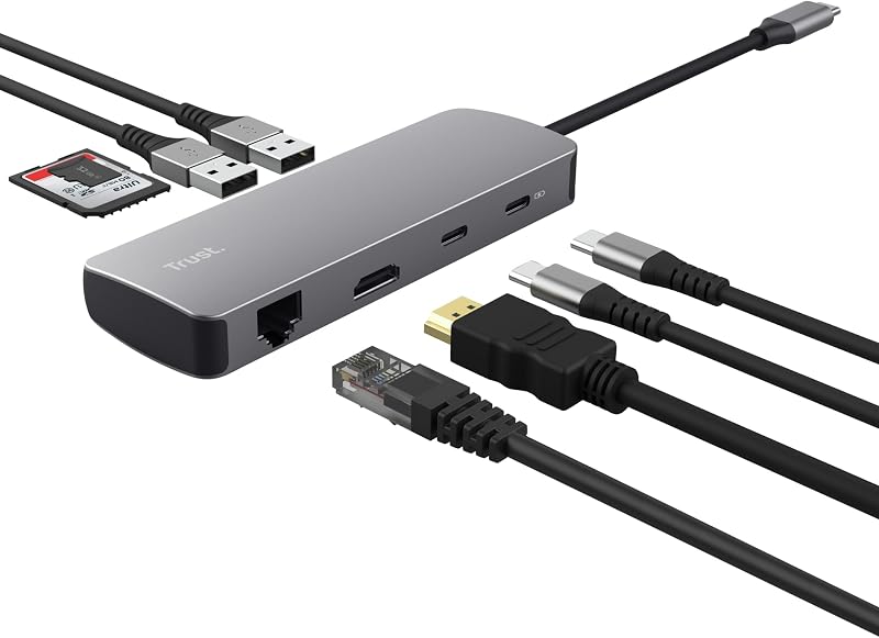 Trust Vylor Hub USB C 8-in-1 Adattatore HDMI 4K@60Hz, Gigabit Ethernet