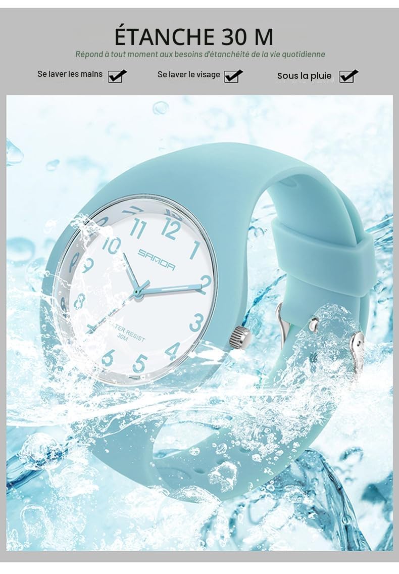 Forrader Montre pour Femme avec Bracelet en Silicone - Grand Cadran - Étanche - Sport - Tendance - Style décontracté - Simple - Analogique - pour Femmes et Filles