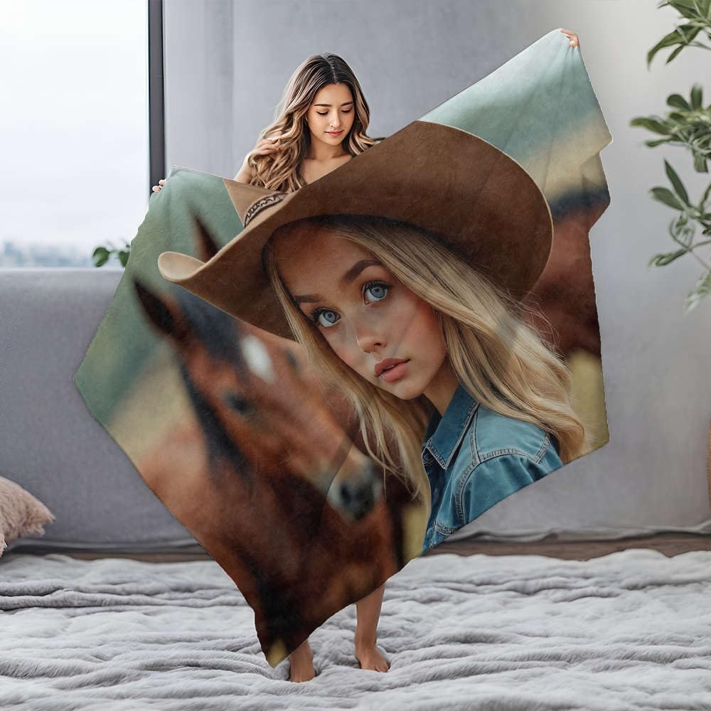 Couverture en flanelle chevaux pour cocooning au salon