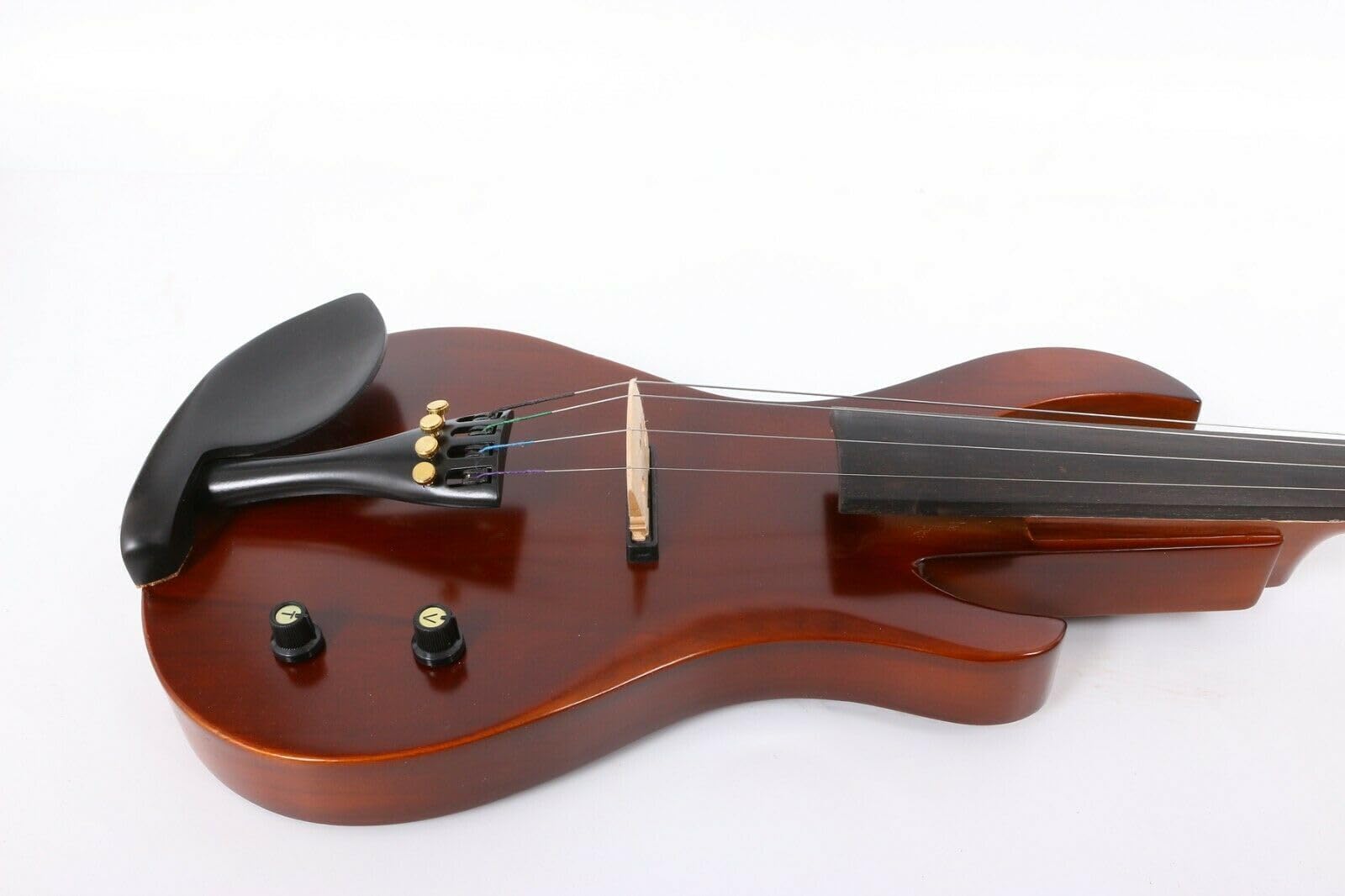Kit violino elettrico silenzioso 4/4 full-size per violino elettrico silenzioso corpo in legno massello con accessori in ebano a forma di chitarra potente suono, custodia, arco