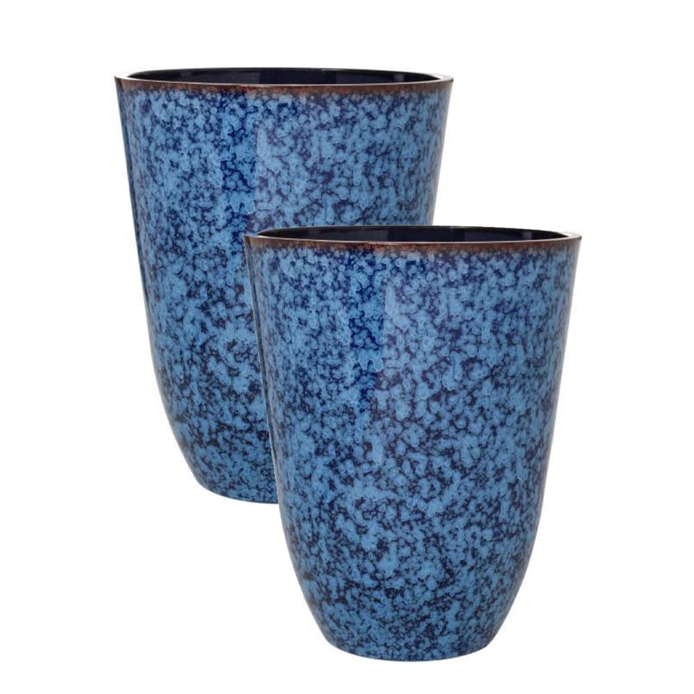 shopior Plastic Plant Pot | Heavy Duty Planter 15L | Indoor Outdoor Flower Pot | Weatherproof Garden Container with Drainage Holes | Decorative for Garden Patio Balcony (Dappled Blue, 29cm-Pack 2)