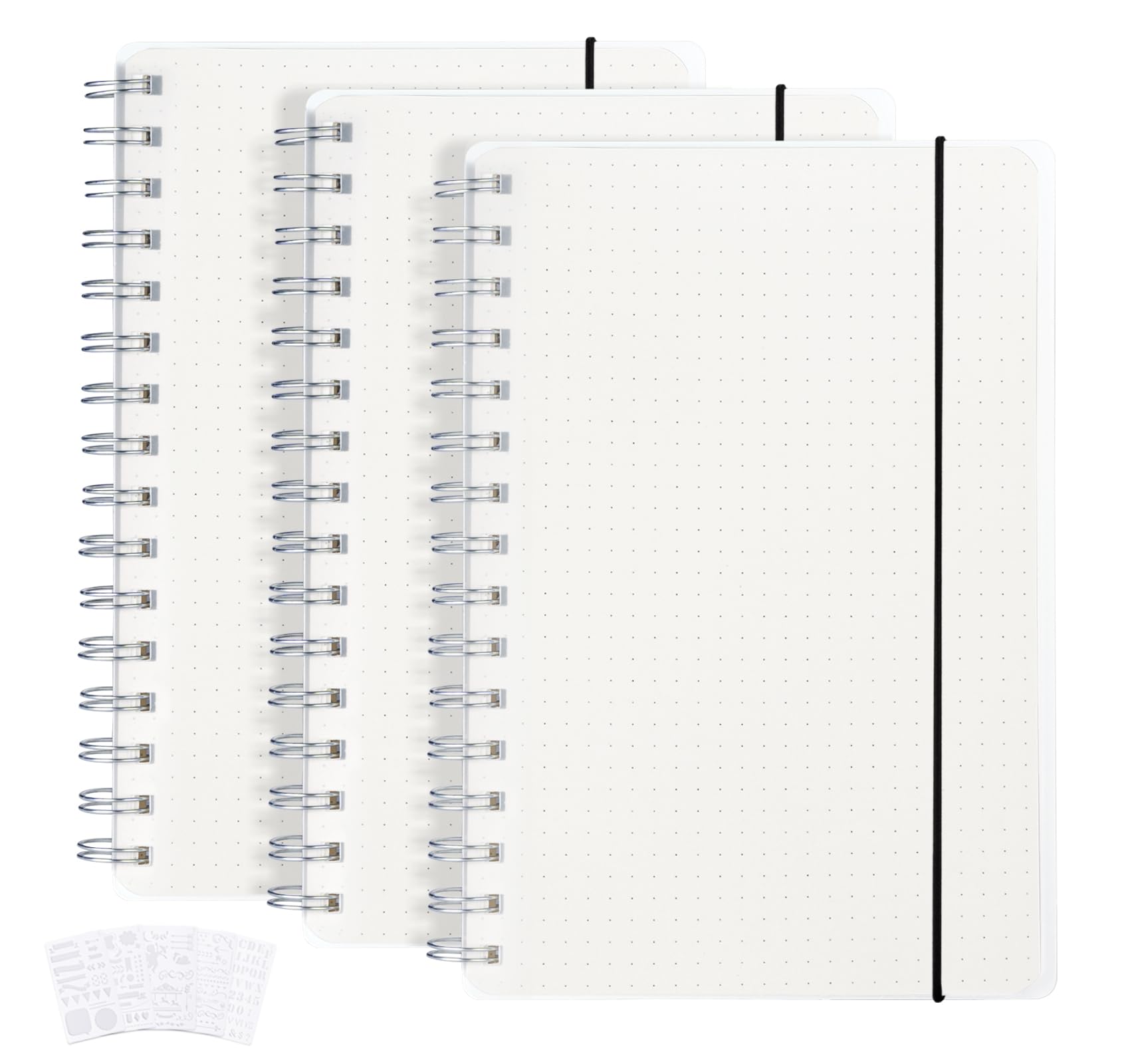 Agoer Pack 3 Cuadernos A5, Libreta a5 con Línea de Puntos, 480 hojas de 120 g/m², Cuaderno Punteado Bullet Journal con 5 plantillas para manualidades, Bloc de Notas con Tapa Transparente Esmerilada