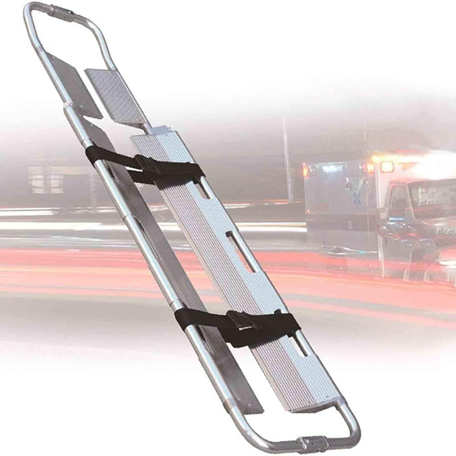 SGKOMN Portable Aluminum Alloy Stretcher, Foldable Scoop Stretcher with 3 Straps, with Breakaway Hinge Mechanism, Adjustable Length Patient Transport Medical Stretcher