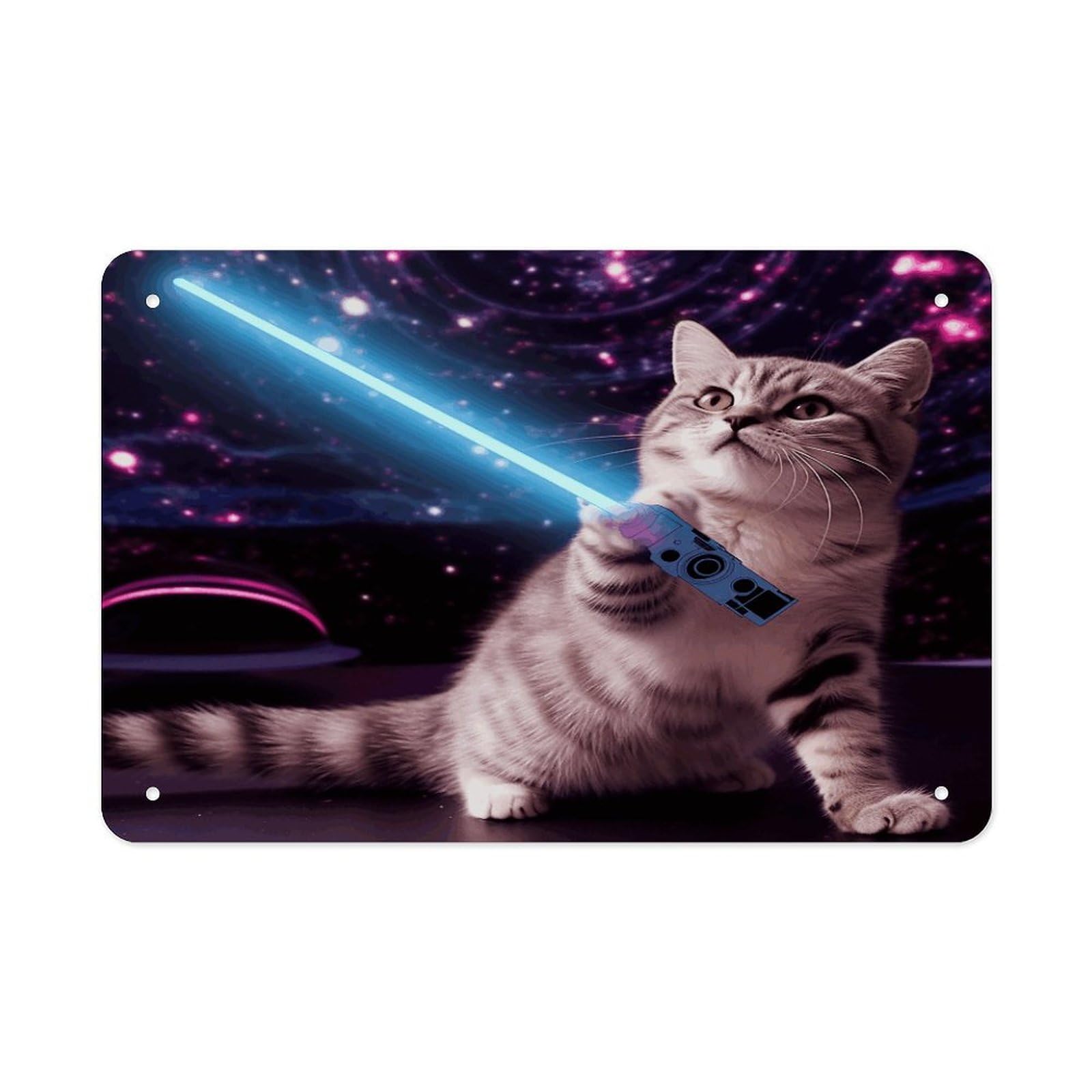 Fekiloot Style Space Laser Cat Novelty Cute Funny Metal Signs Wall Art Tin Sign