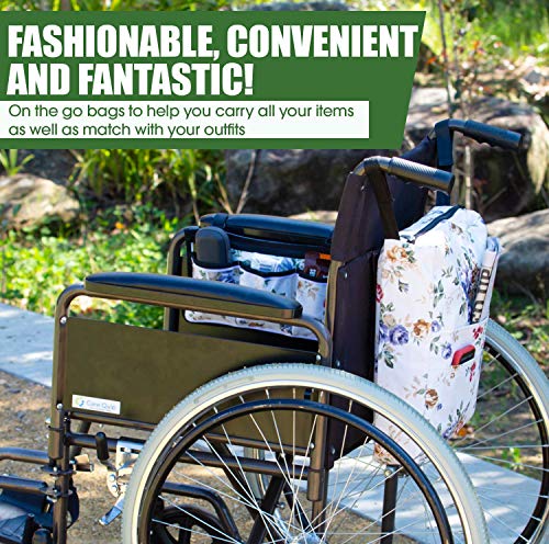 Two Bags Wheelchair Accessories by Astrata - Backpack Storage and Armrest Side Organizer - Lightweight Wheelchair Rollator Walker Bag - Organizers and Storage Travel Items (Floral) - Thumbnail 4