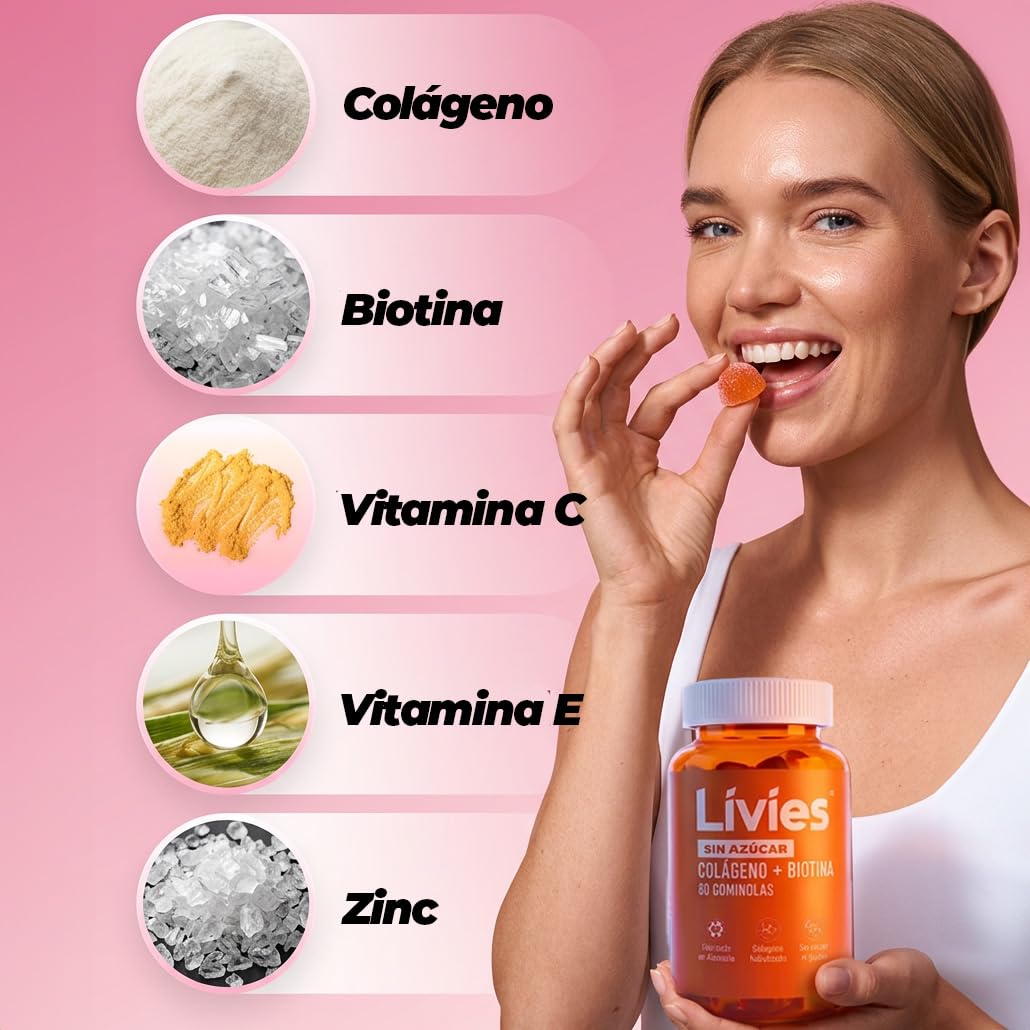 Gummies de colágeno + biotina, con colágeno, vitamina C, zinc y complejo vitamínico, sin azúcar, sin gluten, sabor: papaya, carambola y cereza, 360 gummies, fabricado en Alemania