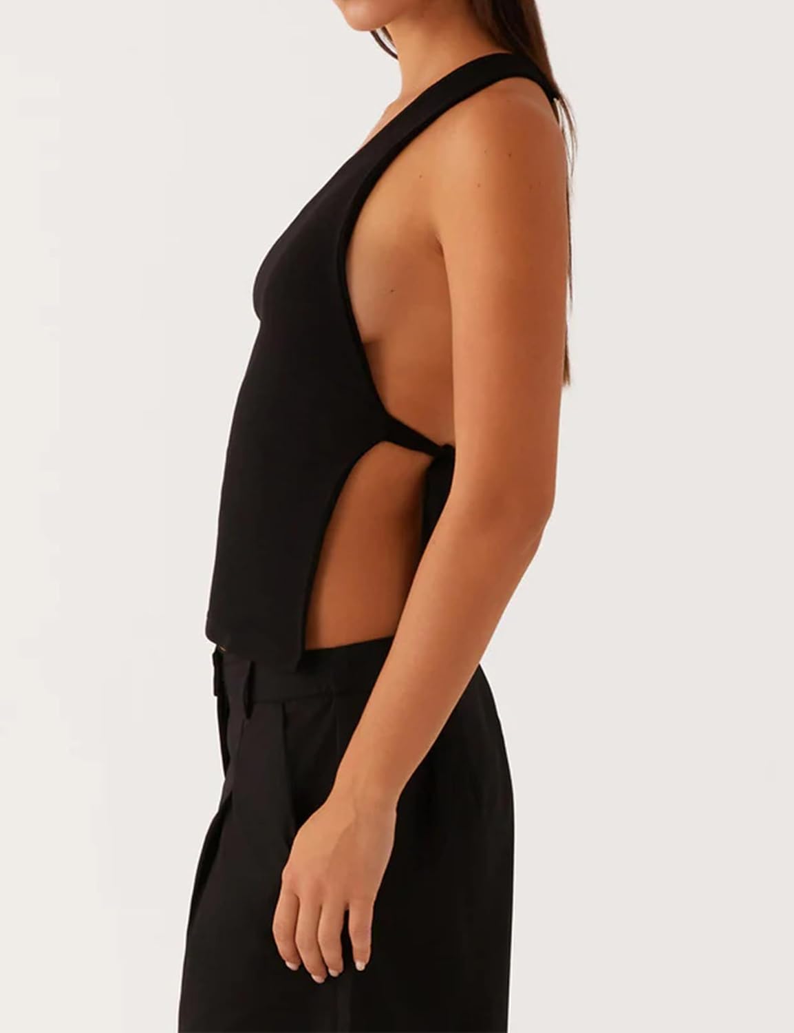 Women Backless One Shoulder Top Sleeveless Open Side Back Tie Self Tank Tops Summer Casual Going Out Top - Image 5