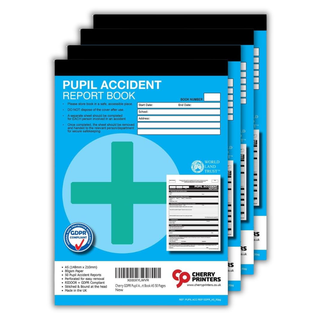 Cherry Printers | GDPR Pupil Accident Report | A5 | 50pages | 4 Pack