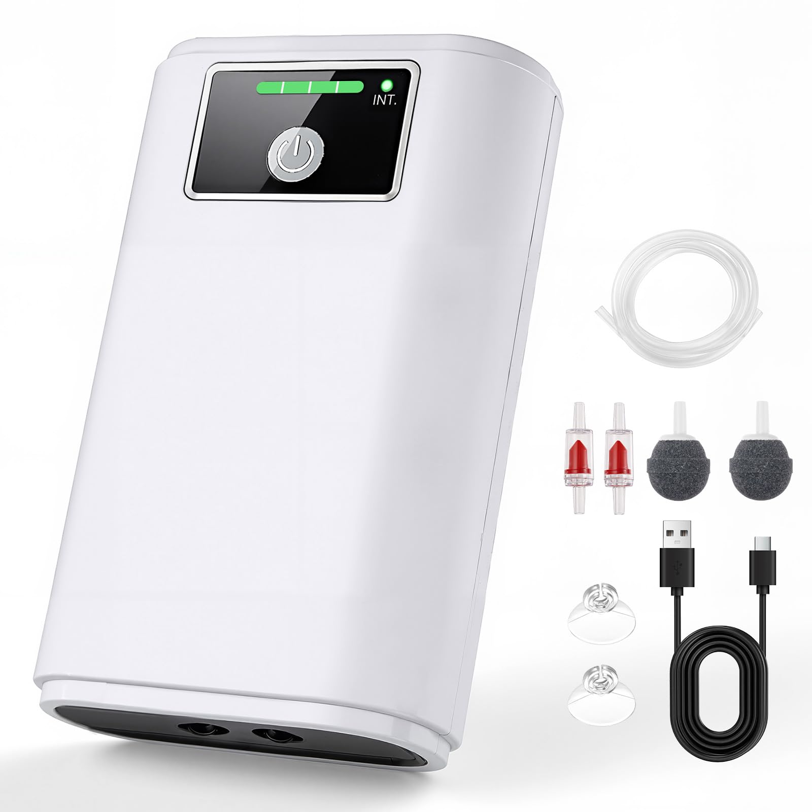 Aeratore Acquario, Pompa Acquario Portatile Ossigenatore Per Acquario USB gorgogliatore 2600mAh, due modi di alimentazione del gorgogliatore 1.5-2L/min*2