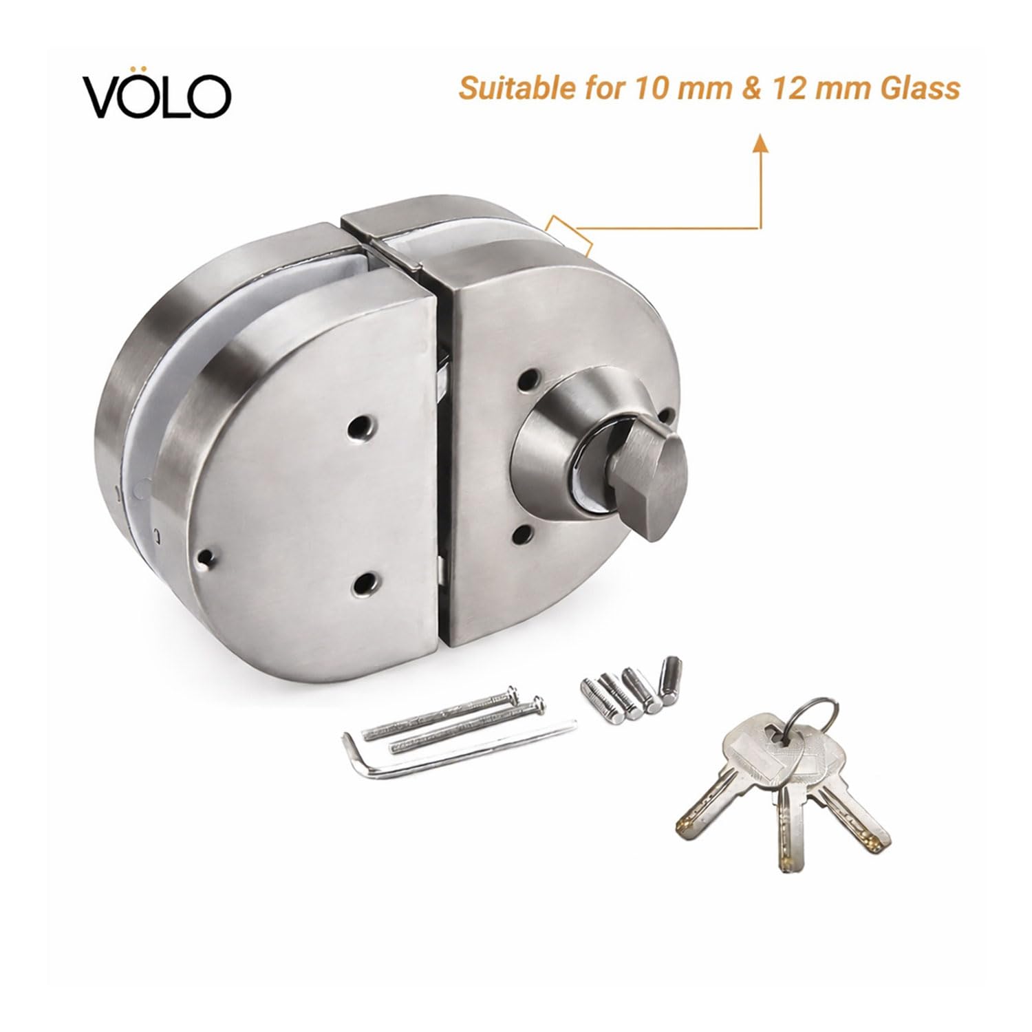 Volo Premium Stainless Steel Glass to Glass Door Lock with Computerised Brass Keys, One Side Key and One Side Knob (Silver) — Amazon image 3