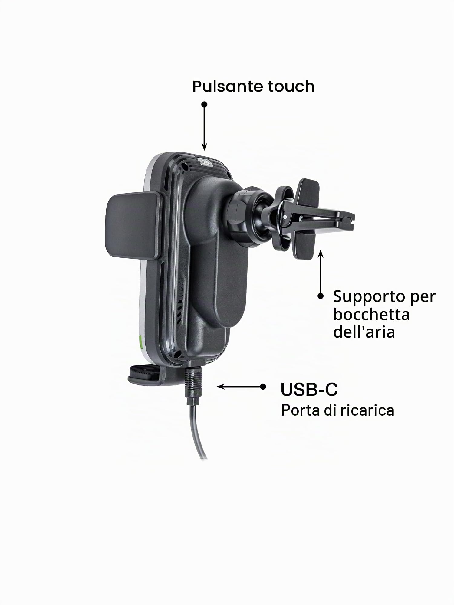 Verbatim Qi Fast Wireless Car Charger FWC-03 Pro, supporto per telefono cellulare con funzione di ricarica per auto, stazione di ricarica induttiva per cellulare, caricabatterie intelligente da auto